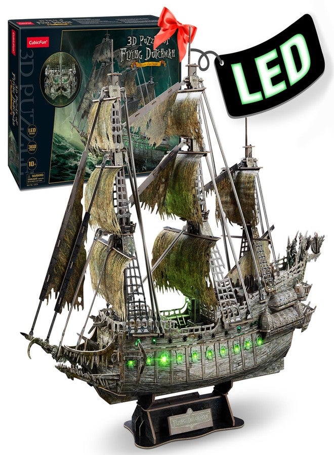 CubicFun 3D Puzzles for Adults Green LED Flying Dutchman, 360 Pieces Pirate Ship Arts & Crafts for Adults Gifts for Men Women Model Kit, Lighting Ghost Ship Valentines Day Gifts for Him - Image 1